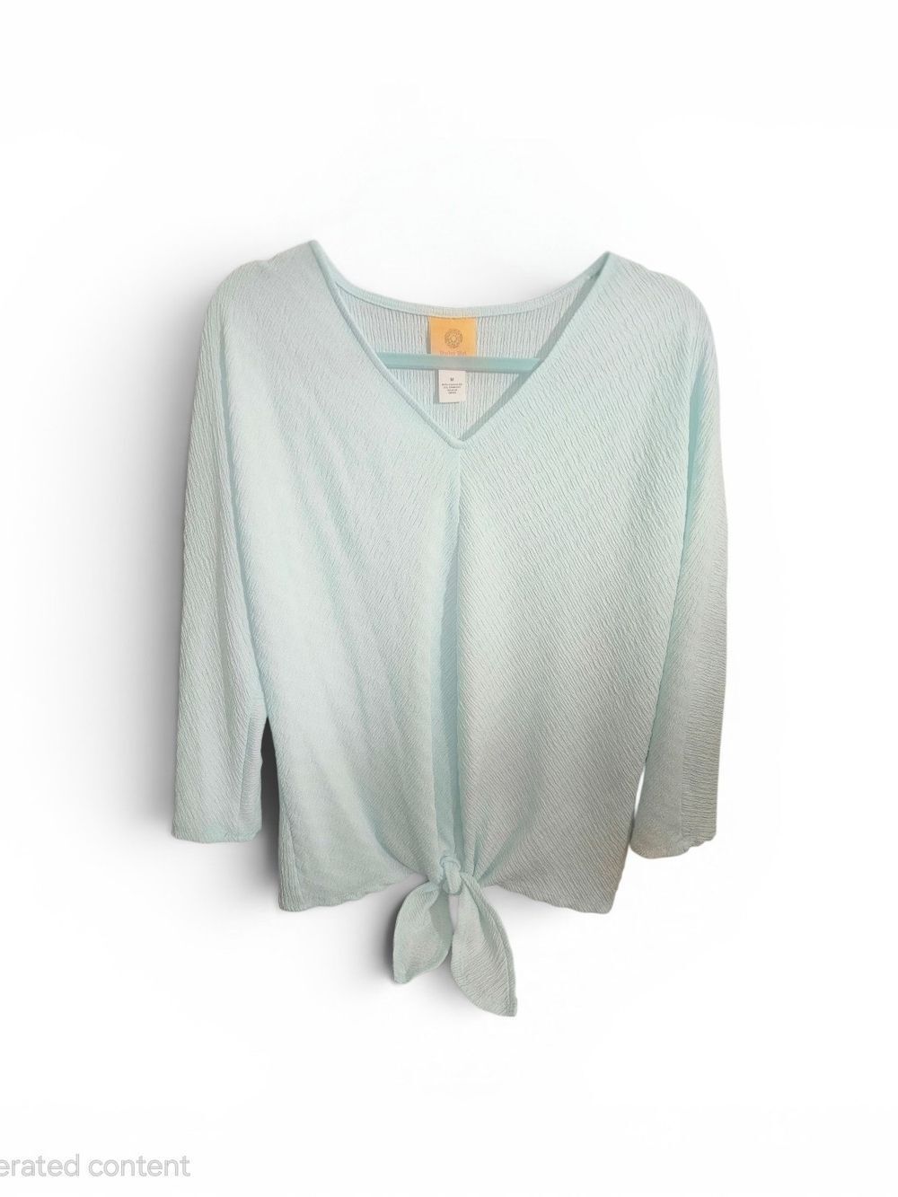 Ruby Rd Mint Green Textured Tie Front V-Neck Top Size M